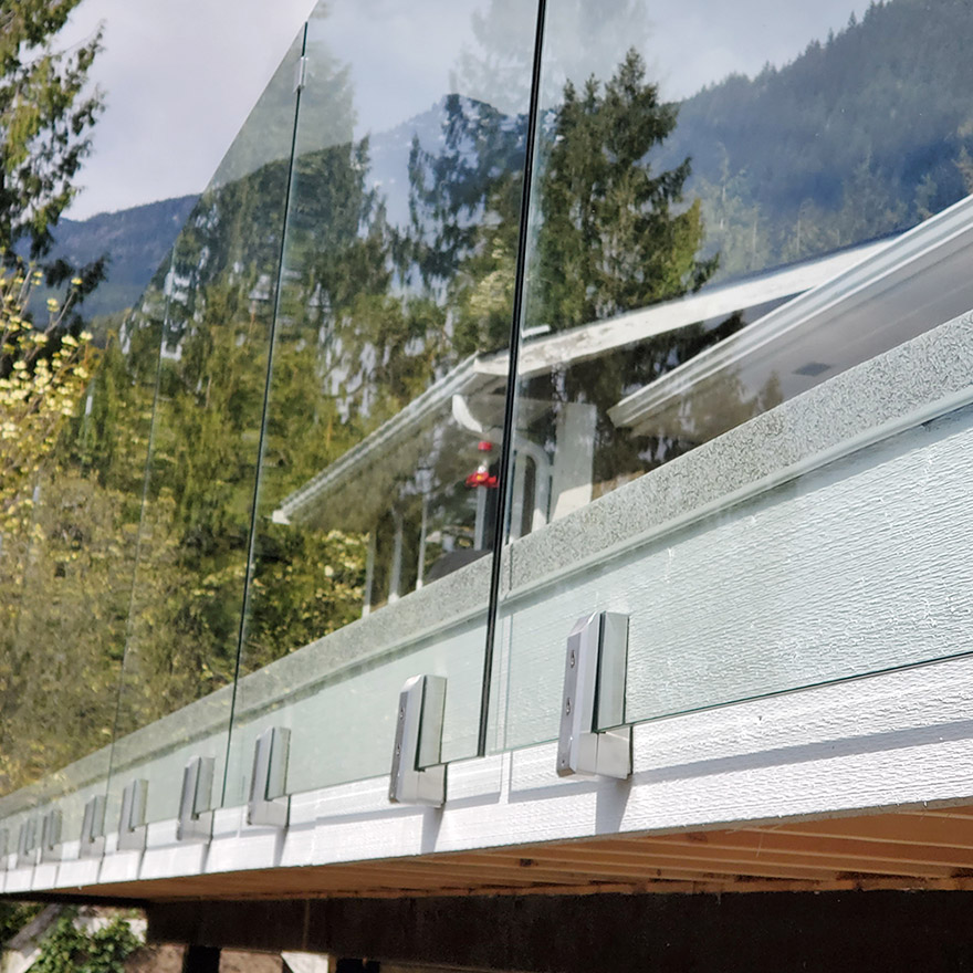Glass Railings with Fascia Mounted Spigots without Top Cap Rails
