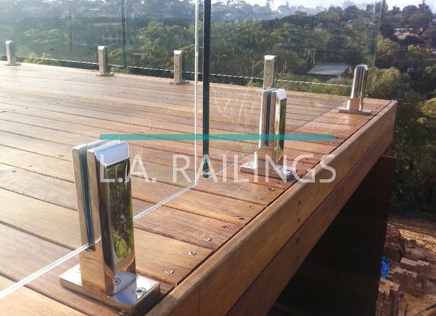 Glass Railings with Top Mounted Spigots without Top Cap Rails by LA Railings