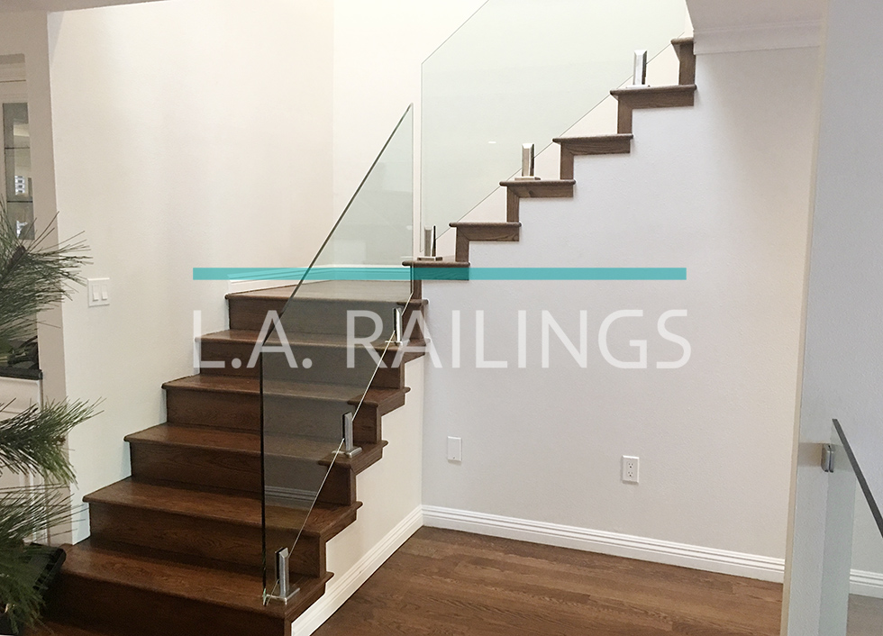 Glass Railings with Top Mounted Spigots without Top Cap Rails by LA Railings