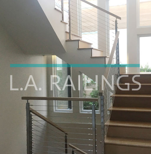Santa Monica - Residential - A steel cable railing system with wood accents by LA Railings